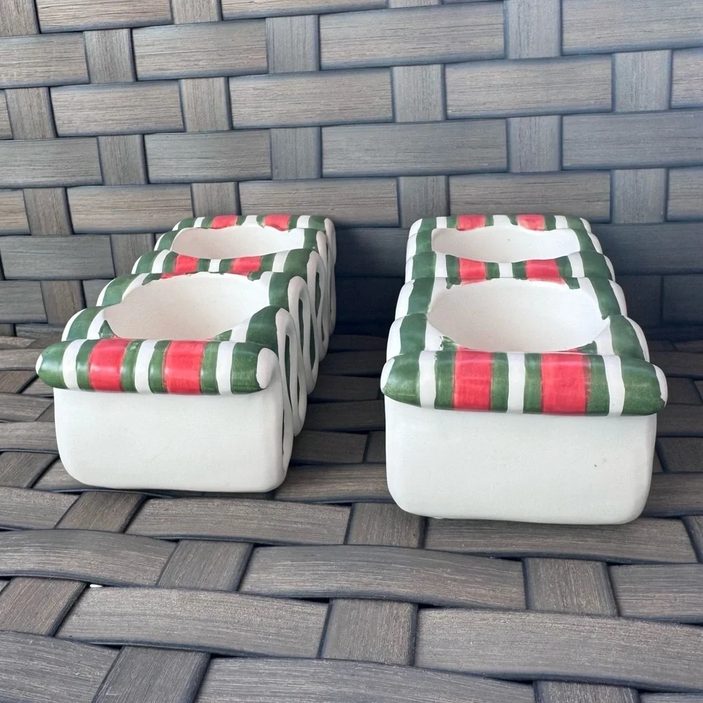 Yankee Candle‎ Christmas Candy Ceramic Tea Light Candle Holder Green Red White